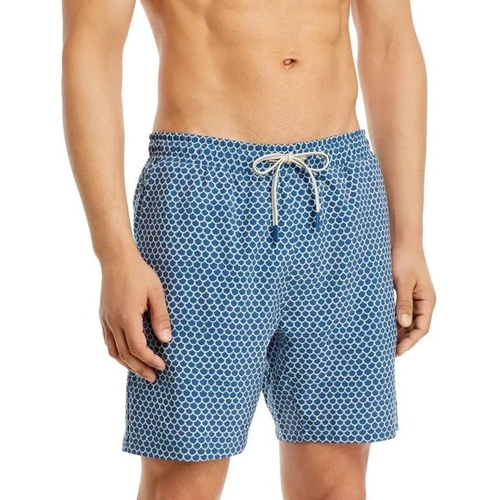 Faherty Shorelite Mens XXL Blue Fish Scale Print 7 Inch Lined Swim Trunks